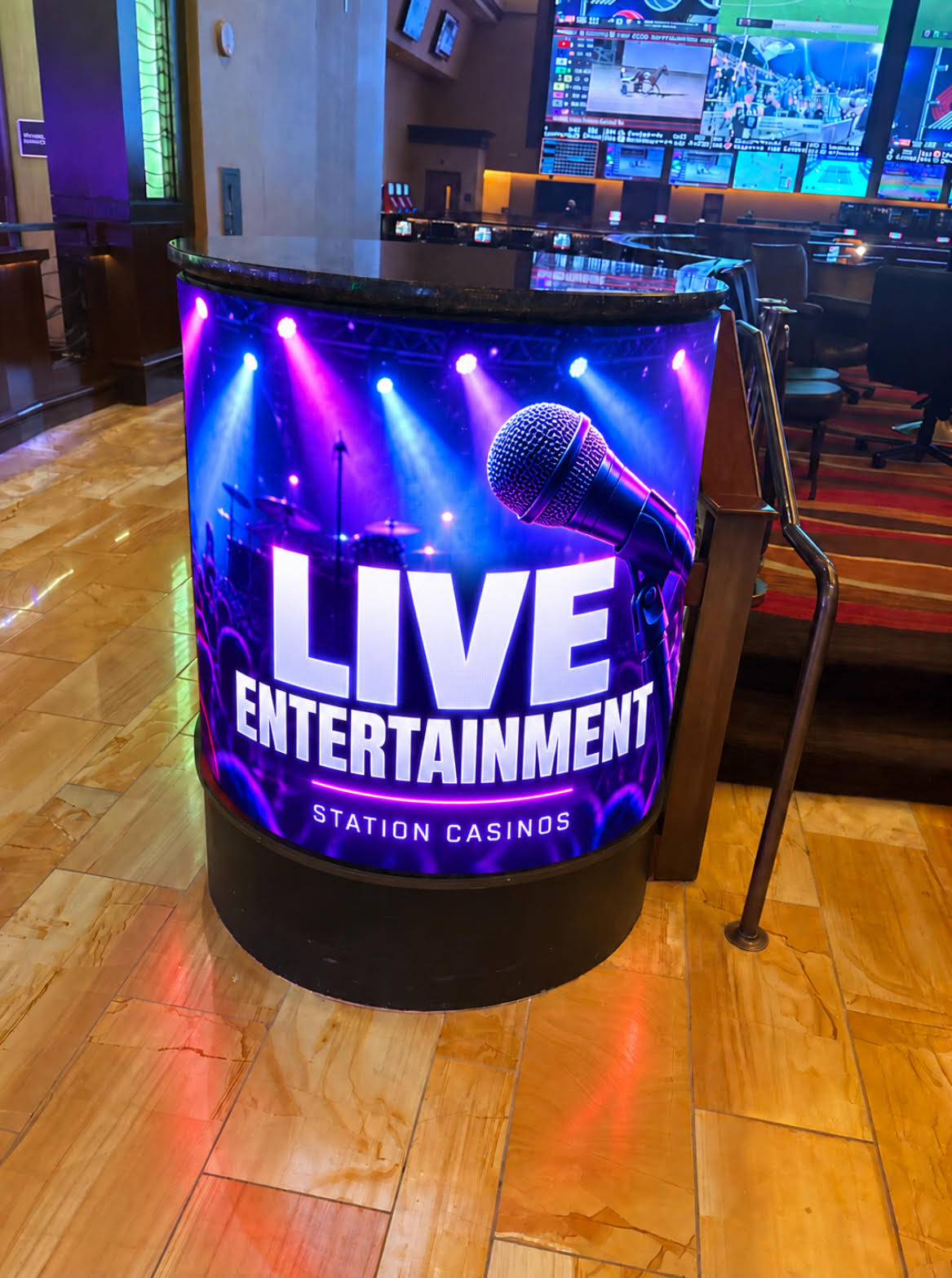 34-inch-wide, four-foot-high convention round table for Las Vegas event rental